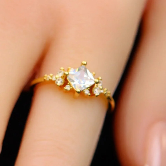 Noble Square Flower Gold Plated Princess Ring for Women, GALCM074-6 - Picture 2 of 8